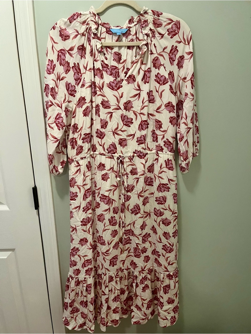Draper James Floral Tie-Waist Cream and Rose Midi Dress